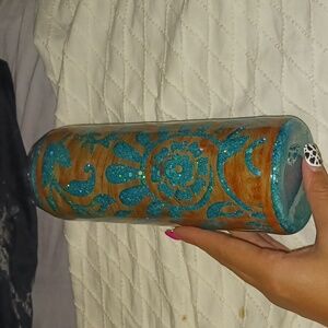 Turquoise glitter wood tumbler